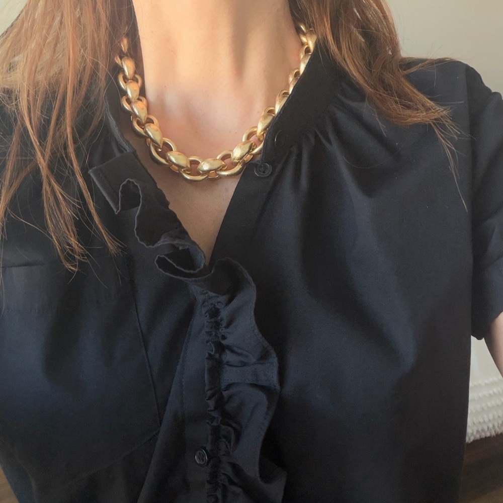 "CORI" by KMJ- Ruffle-Front Short Sleeve Button-Down Top - Black